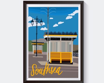 Southsea Seafront, Portsmouth Travel Artwork Print | Birthday Gift for Him/Her/Boyfriend/Girlfriend/Dad/Mum/Best Friend | Vintage Poster Art