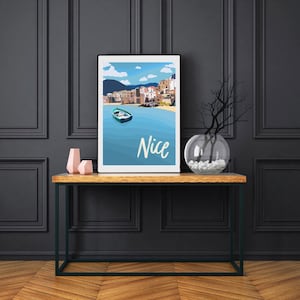 Nizza, Frankreich Reise Kunstwerk | Geschenk zum Geburtstag für Sie/Ihn/Freund/Freundin/Vater/Mama/Bester Freund | Vintage Karte Poster Art
