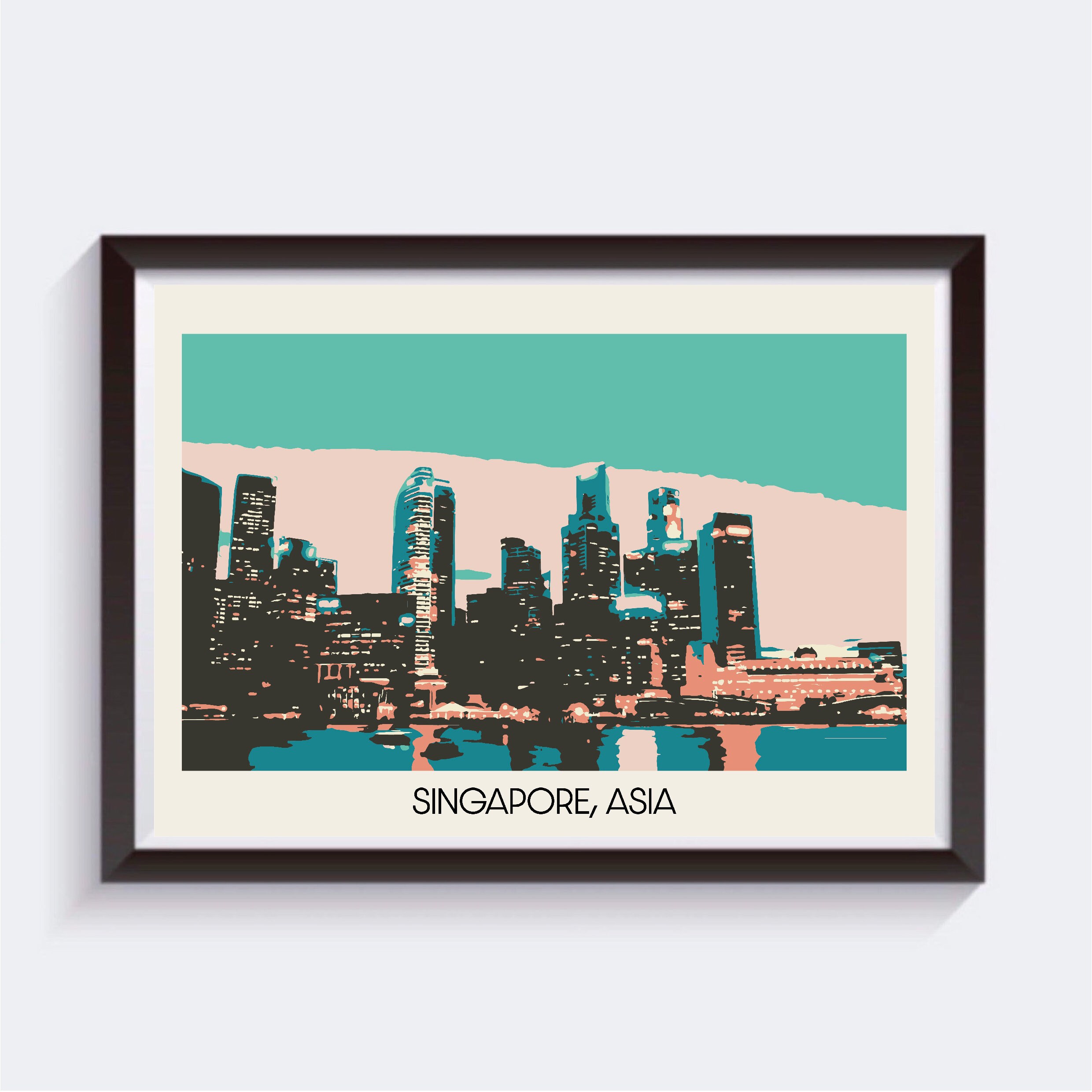 Singapur Asia Postcard Style Travel Print / Artwork Gift for Etsy