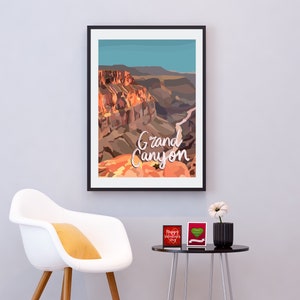 Grand Canyon National Park, Arizona Reiskunstwerk afdrukken | Cadeau voor hem/haar | Phoenix New Mexico Tuscon VS Amerika | Vintage kaart poster kunst
