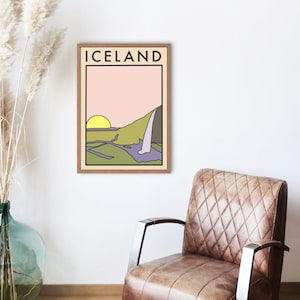 Minimalist, Abstract Iceland Travel Artwork Print | Gift for Him / Her / Boyfriend Homemade Unique Vintage | Nordic, Atlantic Ocean