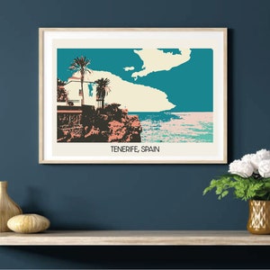 Impression de voyage de style carte postale de Ténérife, Espagne | Cadeau d'anniversaire/de mariage pour lui/elle/petit ami/petite amie/papa/maman/meilleur ami | affiche d'art vintage