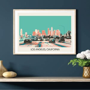 Impressão de viagem do estilo do cartão de Los Angeles, Califórnia de <br> Entrega Rápida? Presenteie ele/ela | Hollywood Veneza Beverly Hills Santa Mônica LA Malibu | Pôster vintage
