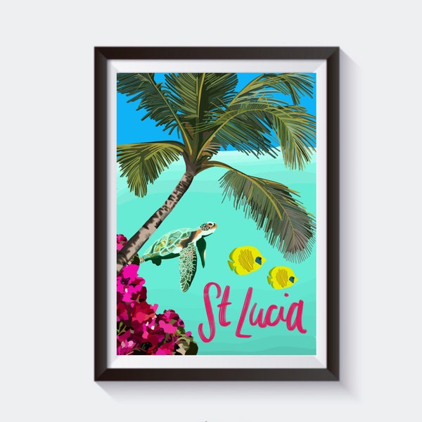 St Lucia, Caribbean Travel Artwork Print | Birthday/Wedding Gift Him/Her/Boyfriend/Girlfriend/Dad/Mum/Best Friend | Vintage Map Poster Art