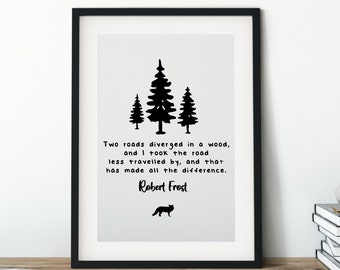 Robert Frost Citazione, Road Less Traveled, Poesia Arte, Stampa di poesia, Poesia di Robert Frost, Regali letterari, Stampa, Arte murale stampabile,