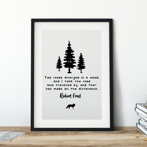 Robert Frost Quote, Road Less Traveled, Poetry Art,  Poetry Print, Robert Frost Poem, Literary Gifts, Print, Printable wall art,
