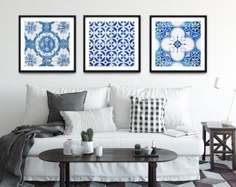 Portuguese Tile wall art, Prints set of 3, Printable wall art,  Instant Download, Printable, Portugal Azulejos Print, Portugal Photography