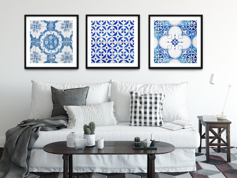 Arte de parede em azulejo português, conjunto de 3 impressões, arte de parede para impressão, download instantâneo, para impressão, Impressão de Azulejos de Portugal, Fotografia de Portugal imagem 1