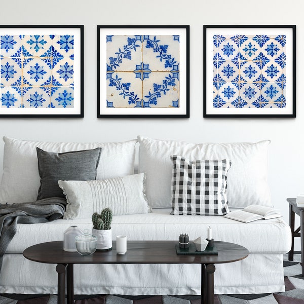 Portugal Tile, Lisbon Tile Print Set of 3, prints, Azulejos, photography,Tile Art Prints, Lisbon Portugal,Blue Tiles Photographs, 5x5, 10x10