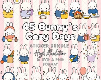 45 Minimalist Bunny Clipart Illustrations | Kawaii Rabbit SVG PNG Bundle (Digital Download)
