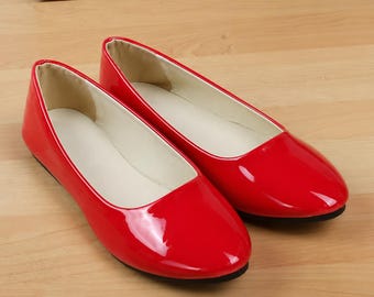 Women's Patent Leather Ballet Flats, Round Toe Slip-On Loafers, Elegant Everyday Shoes