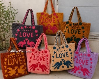 Handgefertigte Suzani-Samttasche mit Liebesvogelstickerei, große Boho-Samttasche, handgefertigte Einkaufstasche, ideal für Alltag und Reisen