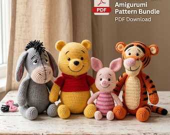 Winnie the Pooh Crochet Pattern Bundle | Amigurumi Pooh, Tigger, Piglet, Eeyore (PDF Download)