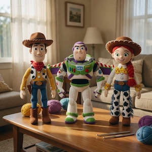 Paquete de patrones de amigurumi de Toy Story para crochet: Muñecos de Woody, Buzz y Jessie (PDF)