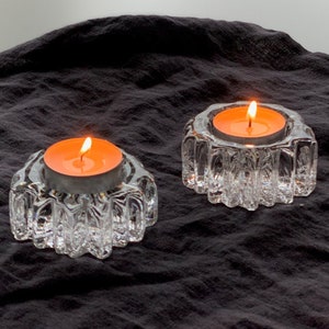 Hadeland Norway Candleholders Nautilus Serie By Norwegian Glass Designer Willy Johansson Heavy Chunky Solid Crystal Candleholders