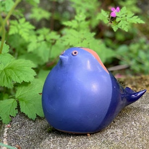 Blue ceramic bird , Large ceramic bird figurines , Cute bird Norwegian ceramic garden decor