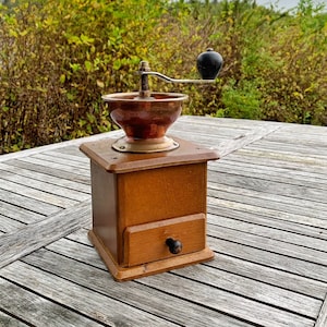 Coffee bean grinder vintage , wooden grinder , Norwegian kitchen decor