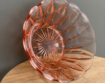 Norwegian glass , Pink pressed glass bowl , Hadeland glass