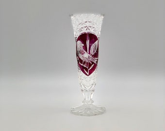 Hofbauer byrdes crystal  , Bavarian German vase , Red bird vase