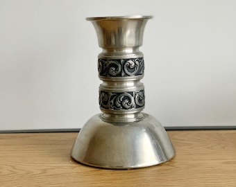 Norwegian Pewter , Norwegian Folk Art , Silver color candle holder