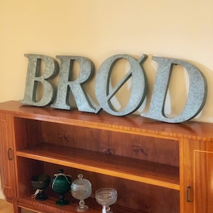 Large galvanized metal letters Brød , Norwegian Danish letters Bread