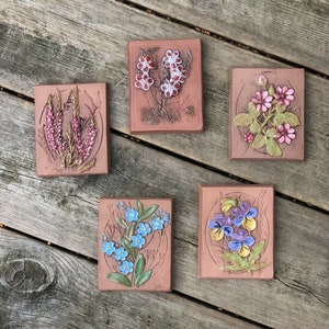 JIE Gantofta Sweden small ceramic tile , Cottagecore wall decor , Swedish vintage ceramic wall plaque floral botanical cute