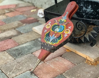 Fireplace bellow , Norwegian folk art , Wooden fireplace blower vintage handmade