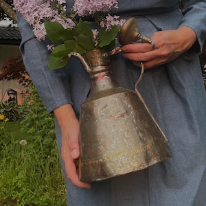 Antique Large Copper , Pitcher Jug With Lid , Copper kitchen Room Decor