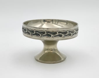 Silver colored candle holder and bowl , 2 in 1 , Norwegian pewter , Norway gift