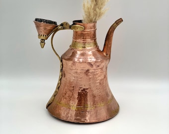 Large copper pitcher with lid , Copper jug large , Copper brass vase antique