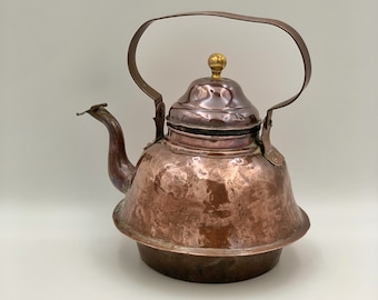 Large antique copper tea kettle with lid , Antique copper tea pot from 1850