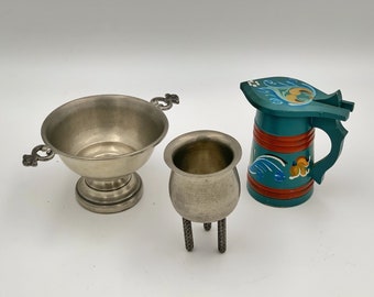 Norwegian folk art souvenirs , Norway pewter , Norway wood rosemaling