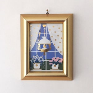 Norwegian cozy decor , Ceramic art tile framed Granny&#39;s Lamp by designer Anne Marie Odegaard , Porsgrund Ceramics Norway
