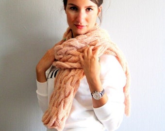 Light pink knit scarf , Cableknit womens scarf