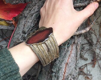 Boho Gypsy Ethnic Statement Bracelet Large Tibetan Silver Garnet Copal /& Coral Cuff Bracelet
