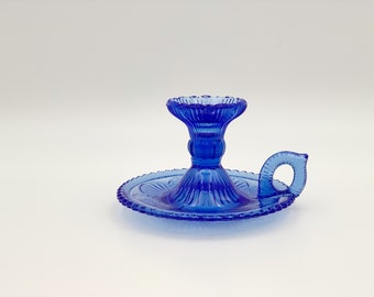 Zabkowice candle holder , Blue glass Polish candleholder