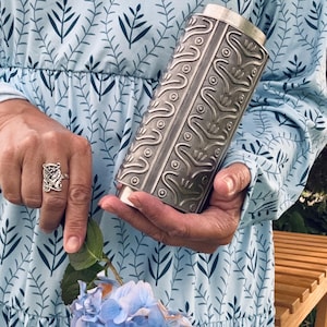 Pewter design vase , Norwegian pewter , Viking style mcm metal vase