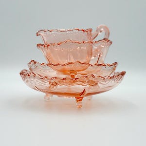 Pink glass creamer and sugar bowl , pink candy dish , pink depresion glass