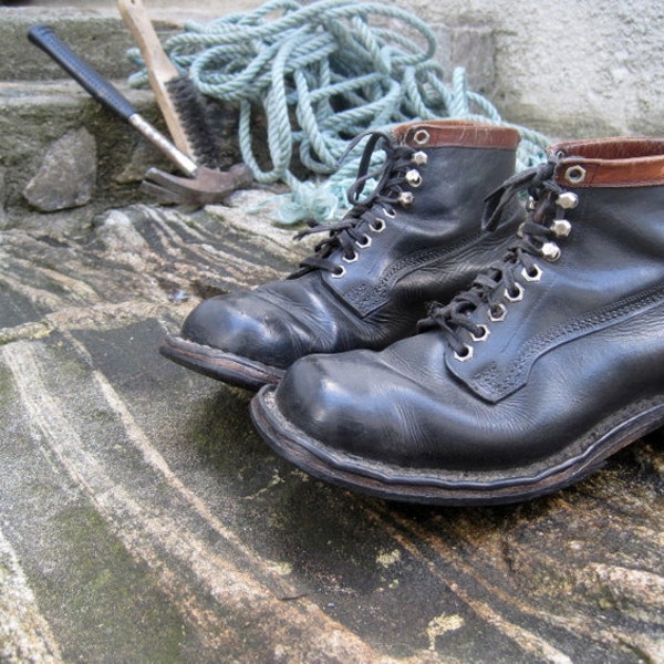 Work combat boots man military black leather boots shoes vintage 50s