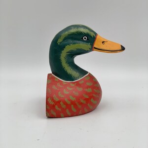 Mid century painted wood duck bookend , Vintage wood duck bookend