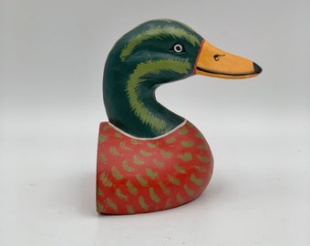 Mid century painted wood duck bookend , Vintage wood duck bookend