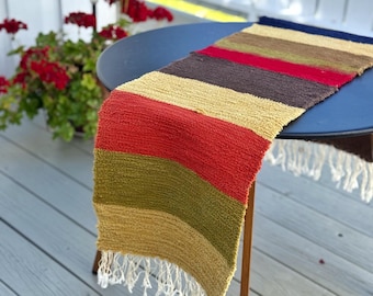 Caminho de mesa listrado vintage, caminho de mesa estilo boho com franjas