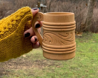 Norwegian wood bowl with lid , Norwegian wooden mug , Norway folk at