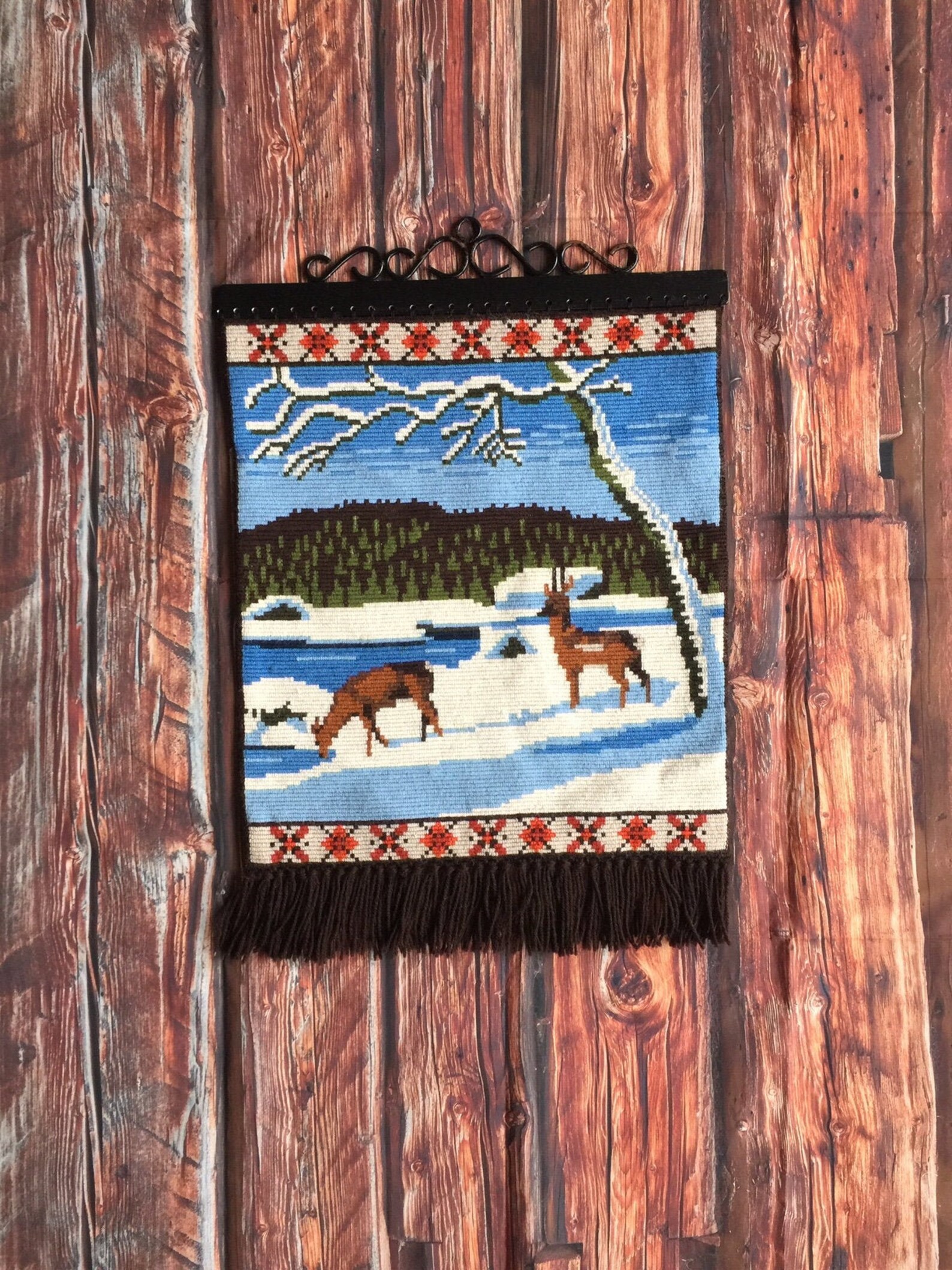 Deer Handmade Tapestry Norwegian Tapestries Weaving Winter  Etsy