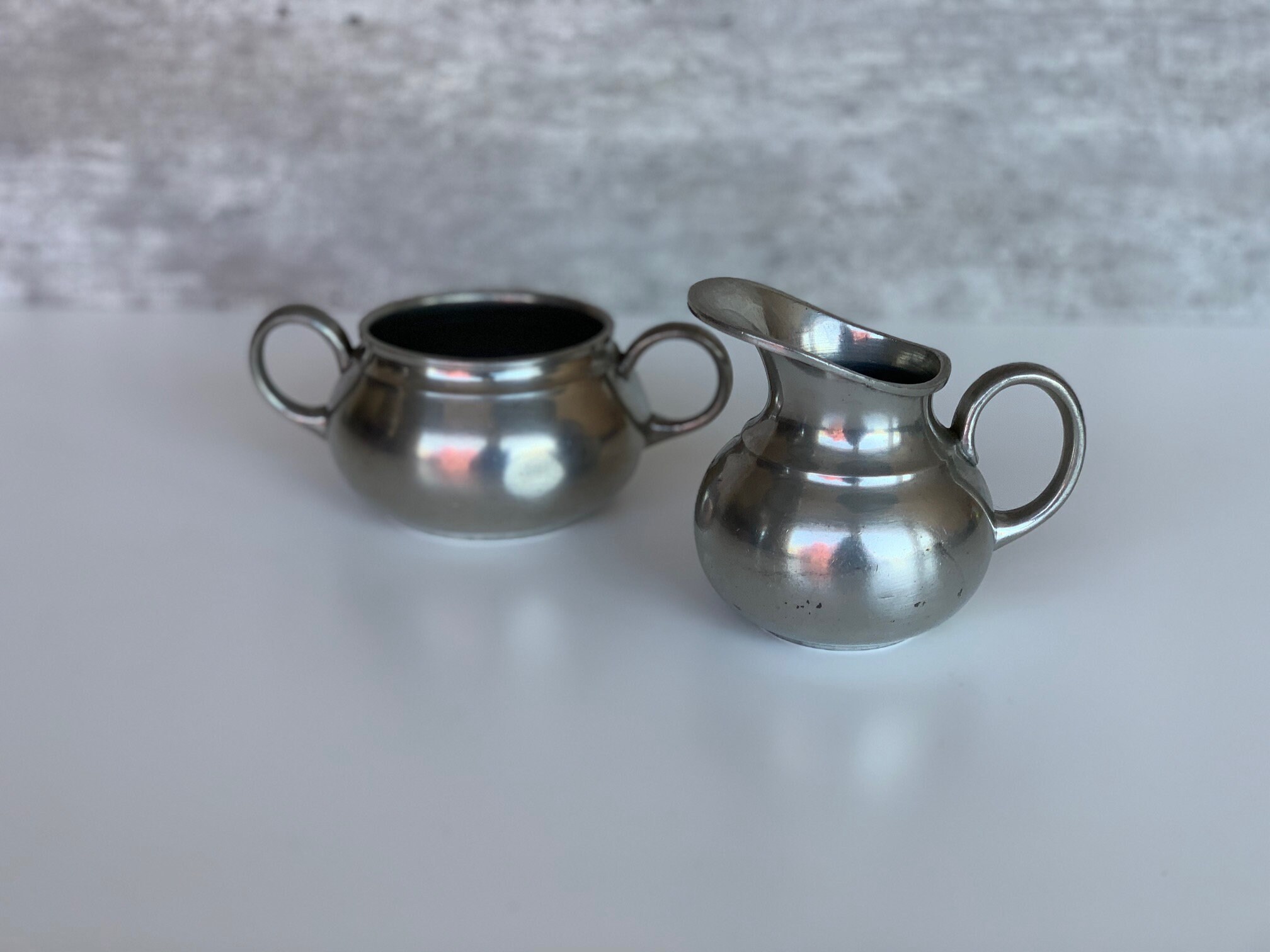 Metal Pewter Creamer And Sugar Bowl Norwegian Pewter MCM Etsy