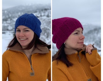 Slouchy Knit Blue Hat , Slouchy Knit Red Hat , Matching Hats Couples