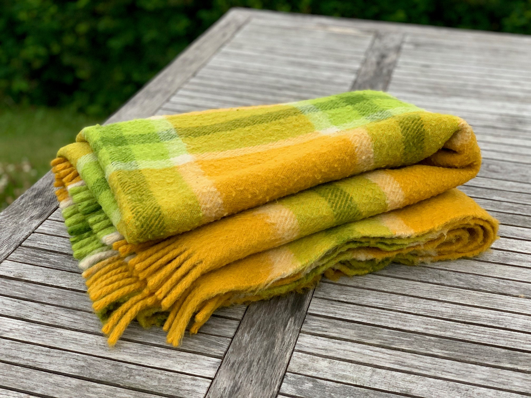 グリーンマスタードウールブランケット、オランダウールブランケット