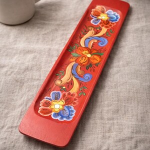 Hand Painted Norwegian Tray: Red Rosemaling Folk Art