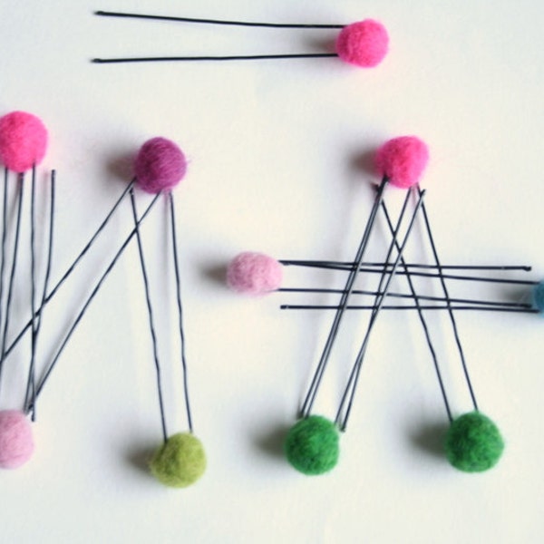 RESERVED Hairpins metal decorated wool balls handmade