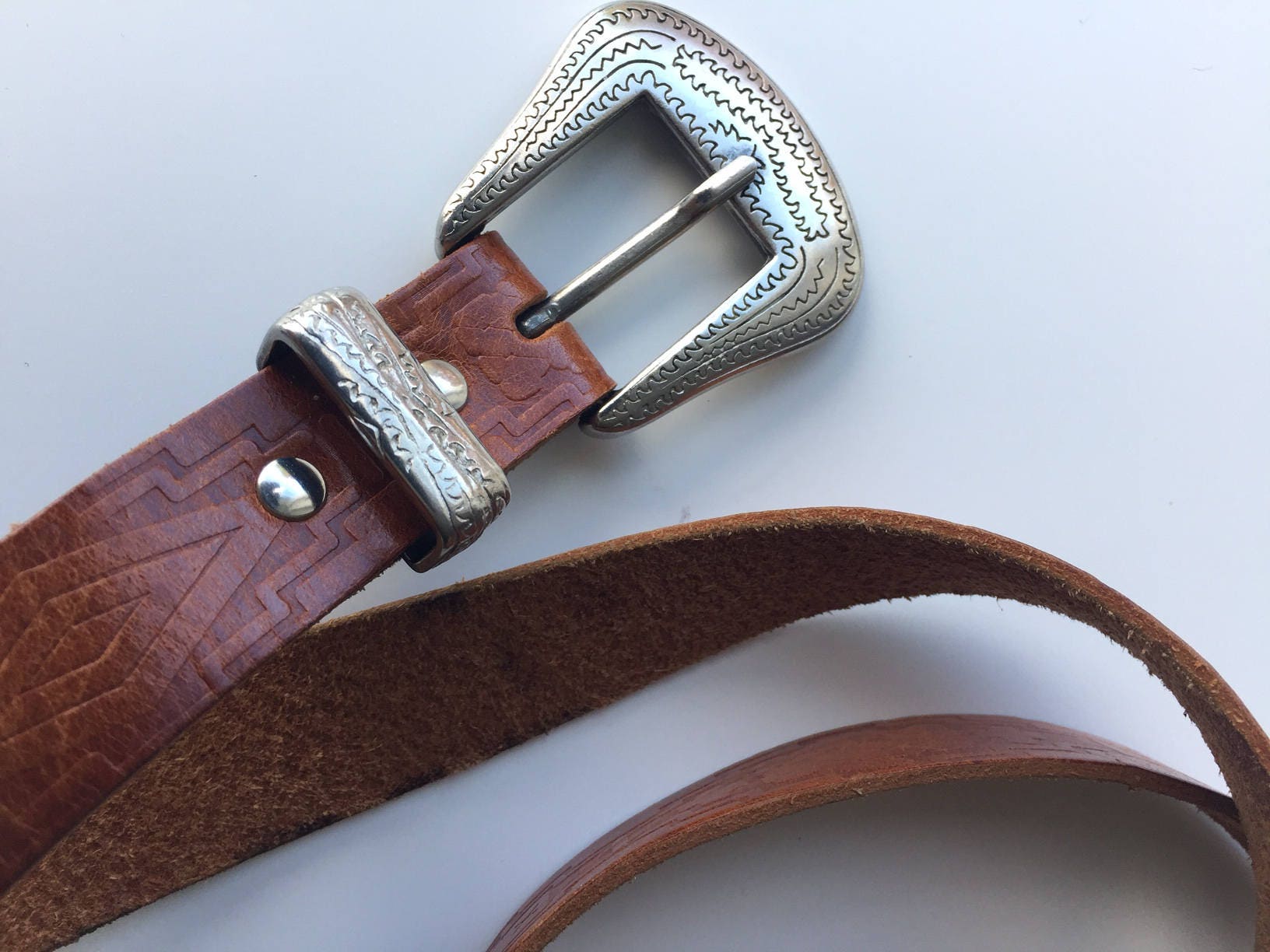 Belt Buckle Brown Silver Buckle Belt With Ornate Buckle Etsy